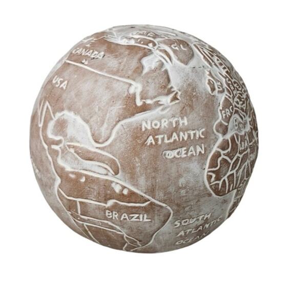 Pottery Terracotta World Globe Piggy Bank Coin Heavy Boho Natural - Picture 1 of 10